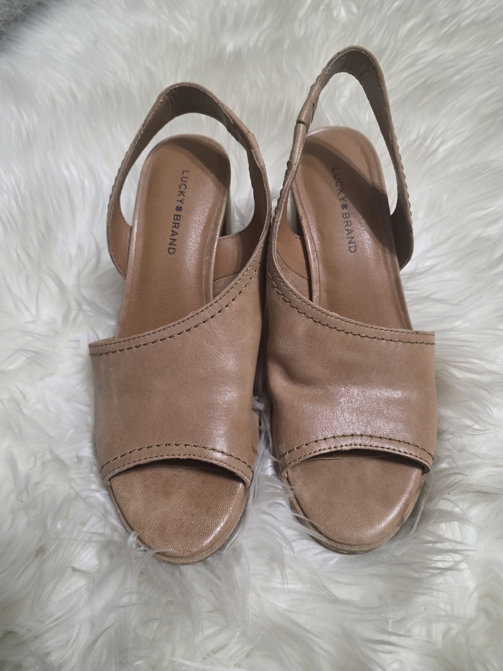 Lucky Brand Tan Open-Toe Slingback Sandals